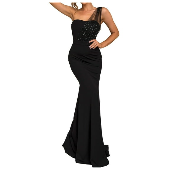 HXWCHs 2024 Fashionable Solid Color Evening Gown Sleeveless Long formal Dress for Women Slim Fit Elegant Attire M Black