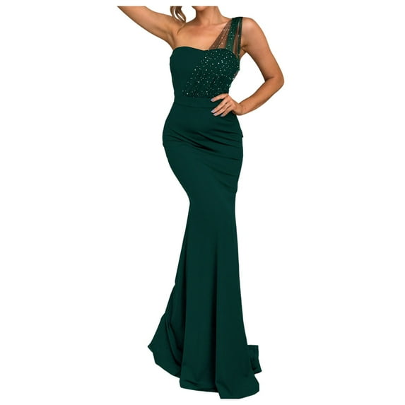 HXWCHs 2024 Fashionable Solid Color Evening Gown Sleeveless Long formal Dress for Women Slim Fit Elegant Attire S Green