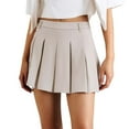 thumbnail image 1 of HXWCHs 2025 Spring Summer Women Solid Pleated Skirt Casual Elastic Waist Flowy Midi Skirt Beige L, 1 of 8