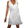 thumbnail image 1 of HXWCHs Disco Fringe Mini Dress for Women 70s Flapper Style Party Wear Casual Elegant Outfit XL White, 1 of 7