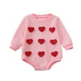 thumbnail image 1 of HXWCHs Adorable Valentine's Day Baby Girl Long Sleeve Bodysuit with Heart Embroidery Cute Romper for Photos and 12-18 Months Pink, 1 of 7