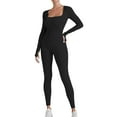 thumbnail image 1 of HXWCHs Amazon Top Rated Yoga Leggings Women's Long Sleeve Ribbed Yoga Jumpsuit Full Body Workout Bodysuit Pants for Fitness XL Black, 1 of 5
