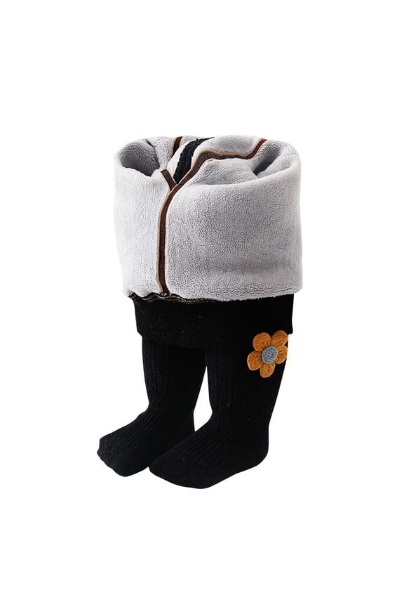 Baby Anti-Scratch Socks Baby Girl Footed Tights Warm Winter Knit Stockings with Decorative Bow for toddler Black M
