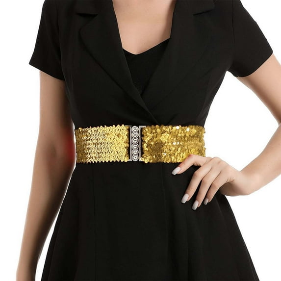 HXWCHs Belt /2 - Sparkling Broadband Women's Metal Buckle Shining Belt One Size Gold