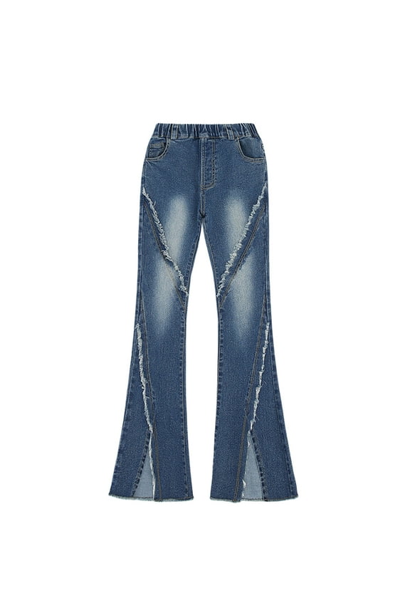 Bootcut jeans High Waist Elastic Strap Flare Pants Fashion Trousers Slim Fit Comfortable Stylish Casual Outfit Blue 8-9 Years