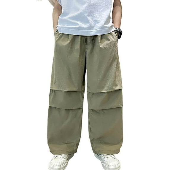 HXWCHs Boys Active Casual Pants Breathable Comfortable Elastic Waist Stylish Design For Everyday Wear Outdoor Play And School Army Green 8-9 Years