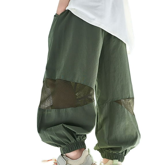 HXWCHs Boys Athletic Jogger Pants With Side Mesh Breathable Elastic Trousers For Active Kids Comfortable Daily Wear Sports Green 7-8 Years