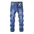 thumbnail image 1 of HXWCHs Boys' Athletic Track Pants - Breathable for Sports Boys Distressed Denim Pants Winter Autumn Casual Street Fashion Trousers for Teen Big Kids with Knee Blue 7-8 Years, 1 of 7