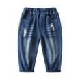 thumbnail image 1 of HXWCHs Boys Casual Pants Elastic Waist Denim Jeans for Toddlers Comfortable Loose Fit Ideal for Outdoor Play Daily Wear during Spring and Summer Dark Blue 4-5 Years, 1 of 6