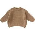 thumbnail image 1 of HXWCHs Boys' Cotton Blend Crewneck Sweater Solid Color Long Sleeve​ 12-18 Months Coffee, 1 of 5