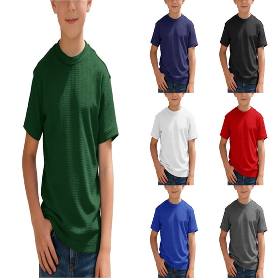 HXWCHs Boys' Cotton Short Sleeve Crewneck T Shirt Kids Summer Workout Tops Dark Green 8-9 Years