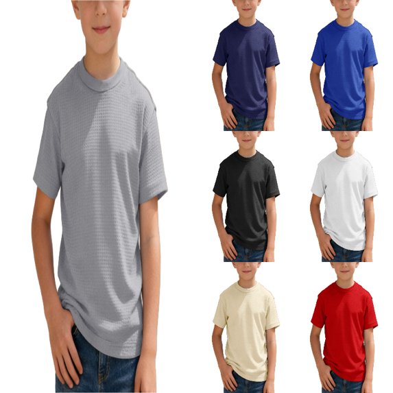 HXWCHs Boys' Cotton Short Sleeve Crewneck T Shirt Kids Summer Workout Tops Grey 8-9 Years