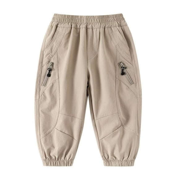 HXWCHs Boys Elastic Waist Sports Pants Durable Lightweight Outdoor Playground Trousers for Active Kids Age 3-10 Comfortable Running Joggers Grey 7-8 Years