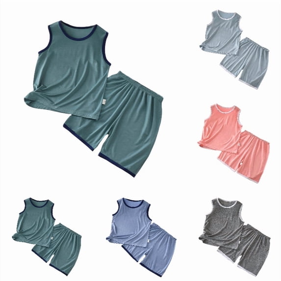 HXWCHs Boys Girls Summer Vest Shorts Set, Sleeveless Round Neck Tank Top & Shorts Size: 10-11 Years Dark Green