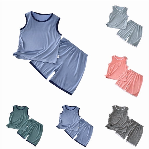 HXWCHs Boys Girls Summer Vest Shorts Set, Sleeveless Round Neck Tank Top & Shorts Size: 3-4 Years Blue