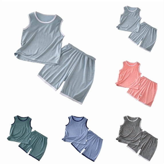 HXWCHs Boys Girls Summer Vest Shorts Set, Sleeveless Round Neck Tank Top & Shorts Size: 4-5 Years Light Gray