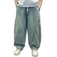 thumbnail image 1 of HXWCHs Boys' Pants Boys Wide Leg Denim Pants Loose Straight Casual Trousers for Kids Everyday Comfortable Outdoor Wear Ages 4 to 16 Years with Pockets Blue 6-7 Years, 1 of 6