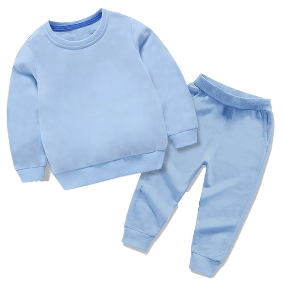 HXWCHs Boys' Solid Fall Cotton Set - Crewneck Hoodie, Warm Casual Wear Blue 5-6 Years