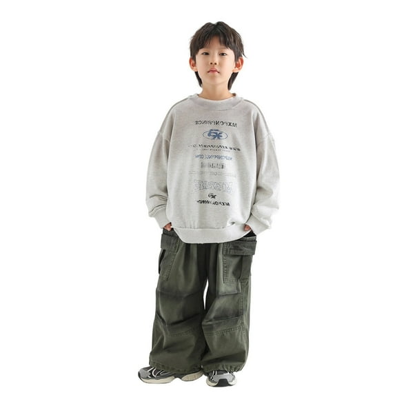 HXWCHs Boys' Trendy Spring Autumn Work Trousers for Sports and Casual Wear Comfortable Wide Leg Work Pants for Kids Spring Summer Autumn Versatile Durable Play Outfits Army Green 2-3 Years