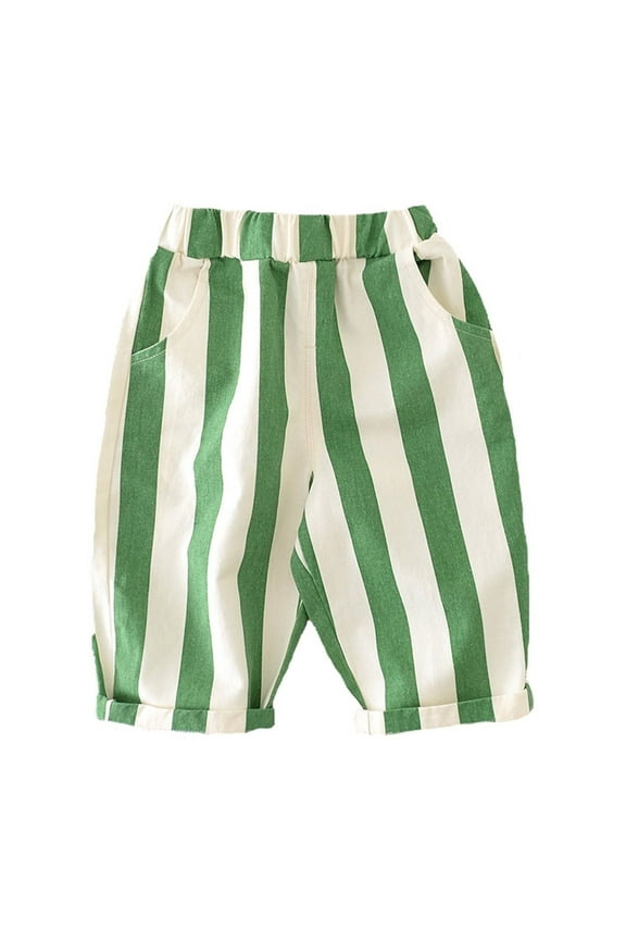 Boys Utility Pants Boys Casual Minimalist Striped Pants with Elastic Waist for Daily Comfort and Play 12-18 Months Green