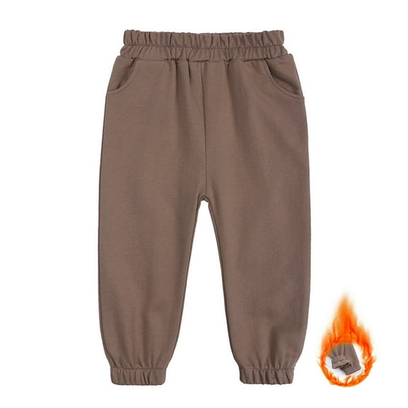 HXWCHs Boys' Warm Pants for Winter Boys Girls Winter Lined Leggings Soft Stretchy Jogger Pants Warm Comfortable Full Length Thick Sweatpants Brown 1-2 Years