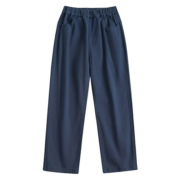HXWCHs Boys' Warm Pants for Winter Boys High Waist School Trousers Comfortable Durable Everyday Casual Long Pants with Side Pockets for Children Blue 9-10 Years