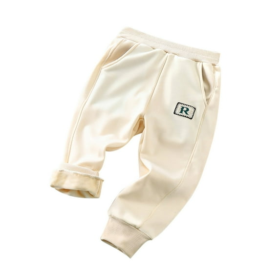 HXWCHs Boys' Warm Fleece Pants for Winter Boys Athletic Lined Jogger Pants Winter Warm Sweatpants for toddler Kids Beige 4-5 Years