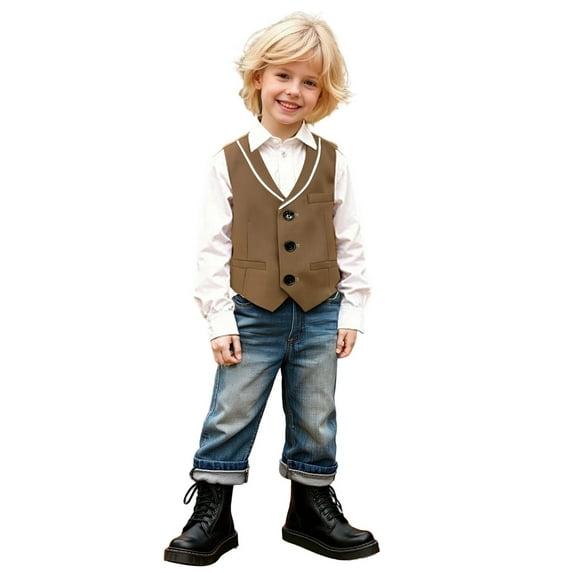 HXWCHs Boys athletic t shirt Boys formal Suit Set Elegant Tuxedo Vest Pants Wedding Ring Bearer Outfit Dress Clothes for Children Piano Speech Performance Party Occasions Coffee 13-14 Years