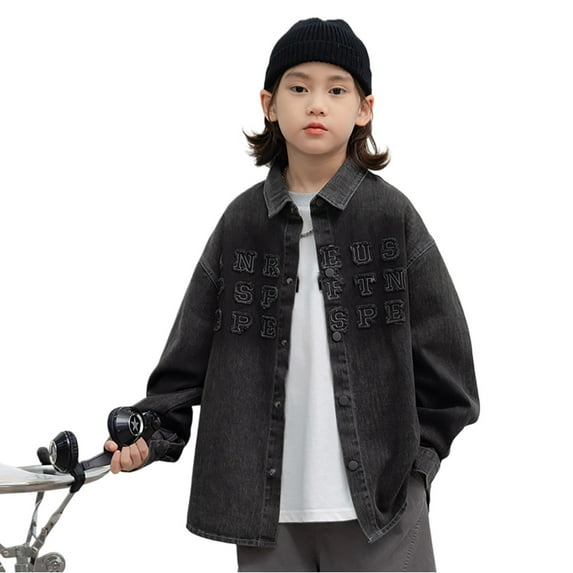 HXWCHs Boys cargo shirt Boys Denim Jacket Stylish Lightweight Outerwear Coat for Active Kids Casual Spring Fall Jacket toddler Youth Comfortable Fashion Black 4-5 Years