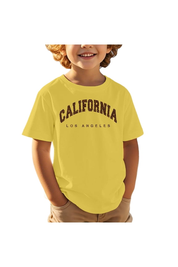 Boys performance shirt Boys Graphic Tee Kids Casual Sports Shirt Comfortable Loose Fit Cute Printed Short Sleeve top for Children Yellow 3-4 Years