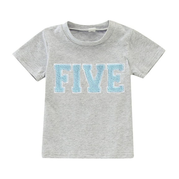 HXWCHs Boys performance shirt Boys Graphic Tees Short Sleeve Embroidered Letter tops Birthday for toddler Kids Comfortable Shirt GY5 4-5 Years