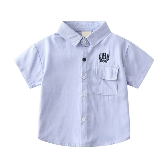 HXWCHs Boys performance shirt Boys Short Sleeve Casual Shirt Breathable Loose Fit Embroidered top for toddler Kids Daily Wear Outdoor Activities Spring Summer Comfortable Outfits Blue 2-3 Years