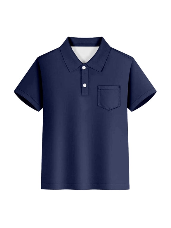 Boys school uniform shirt Boys Short Sleeve Summer Shirt Classic Collared Gentleman top with Pocket Casual Tee for Kids Holiday Outfit Navy 9-10 Years