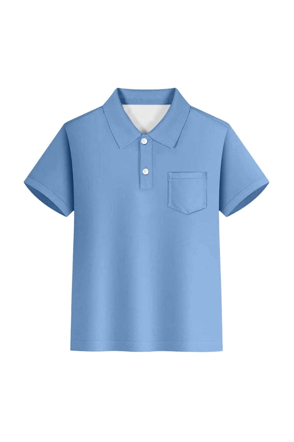 Boys school uniform shirt Boys Short Sleeve Summer Shirt Classic Collared Gentleman top with Pocket Casual Tee for Kids Holiday Outfit Sky Blue 5-6 Years