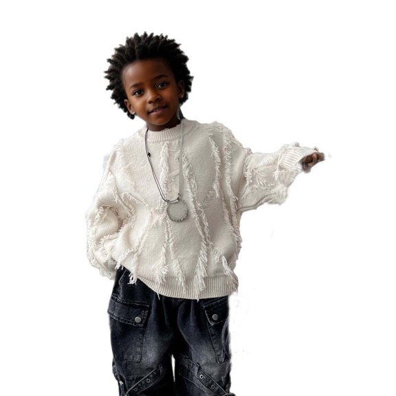 HXWCHs Boys tank tops Boys Knit Sweater Fall Winter Casual Comfortable Soft Crewneck top Kids Loose Fit Warm Cozy Outfit White 6-7 Years
