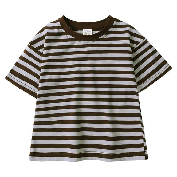 HXWCHs Boys tank tops Boys Summer Striped Short Sleeve T-Shirt Color Block Crewneck Pullover Casual Tee top Brown 3-4 Years
