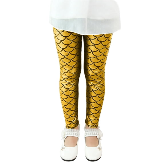 HXWCHs Carnival Sequin Scale Pattern Leggings Fitted Dance Tights for Girls Performance Party Wear 4-5 Years Gold