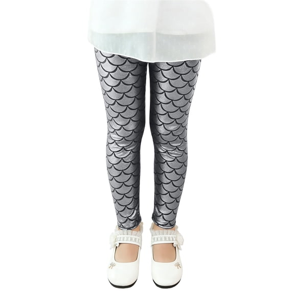 HXWCHs Carnival Sequin Scale Pattern Leggings Fitted Dance Tights for Girls Performance Party Wear 4-5 Years Silver