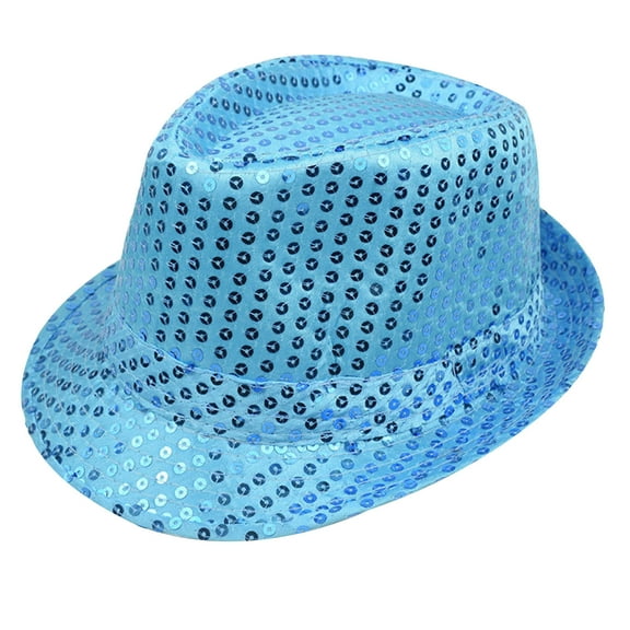 HXWCHs Carnival Sequined Top Hat for Men Elegant Gentleman's Sparkling Formal Party Headwear Sky Blue One Size