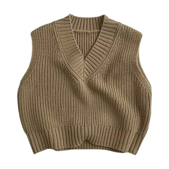 HXWCHs Classic Knit Collar Pullover Sweater Vest for Girls and Boys Cardigan Style Childrens Knitwear top 12-18 Months Brown