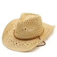 thumbnail image 1 of HXWCHs Classic Western Cowboy Straw Hat for Women and Men Summer Sun with Shapeable Brim and Breathable Design Beige One Size, 1 of 3