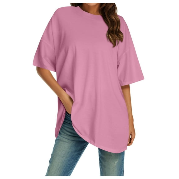 HXWCHs Classic Women's Fitted Crew Neck Tee Basic Summer Short Sleeve top L Light Pink