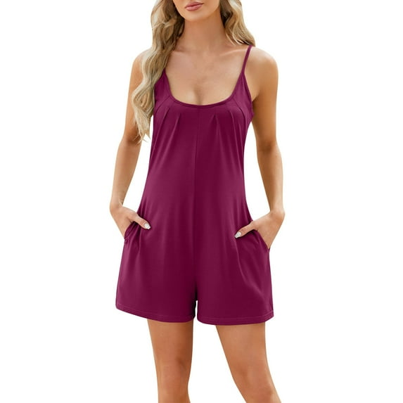 HXWCHs Cotton Jumpsuits for Women, Women's Fashion Elegant Casual Sleeveless U Neck Shorts Jumpsuit with Pockets Solid Color Camisole Style XXL