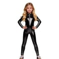 thumbnail image 1 of HXWCHs Elegant Court Style Jumpsuit Glossy Leather Unisex Full Bodysuit for Carnival Party Performance 6-7 Years Black, 1 of 5