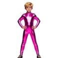 thumbnail image 1 of HXWCHs Elegant Court Style Jumpsuit Glossy Leather Unisex Full Bodysuit for Carnival Party Performance 5-6 Years Hot Pink, 1 of 6