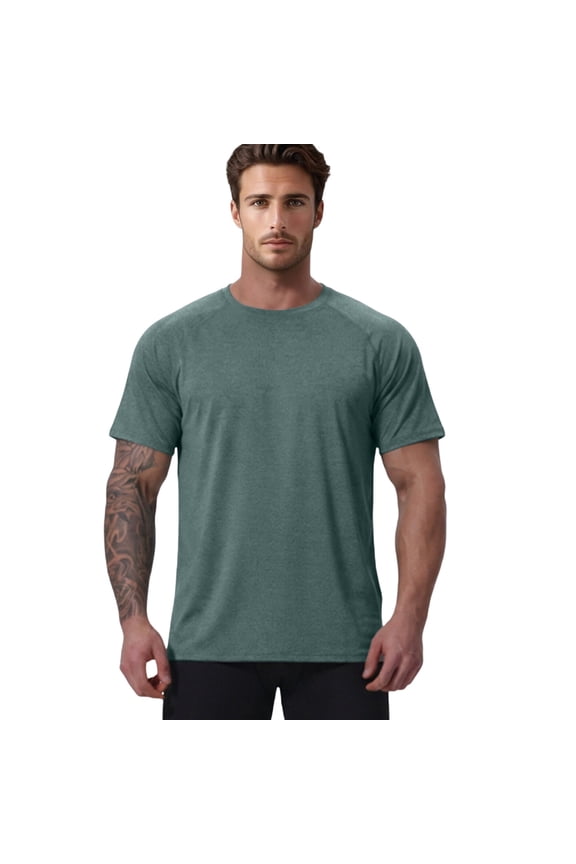 Crewneck Workout Shirts for Men - Quick Dry Running Athletic T-Shirts Lightweight Basic Tops Dark Green S