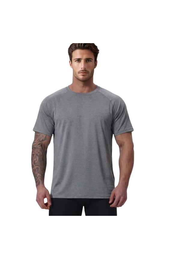 Crewneck Workout Shirts for Men - Quick Dry Running Athletic T-Shirts Lightweight Basic Tops Grey S