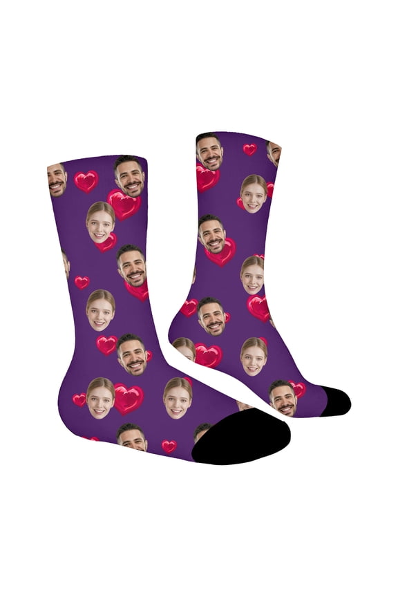 Custom Photo Socks Novelty with Your Own Pictures for Unique Face Design One Size Purple