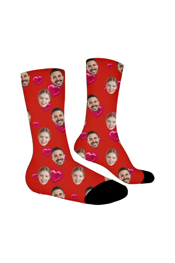 Custom Photo Socks Novelty with Your Own Pictures for Unique Face Design One Size Red
