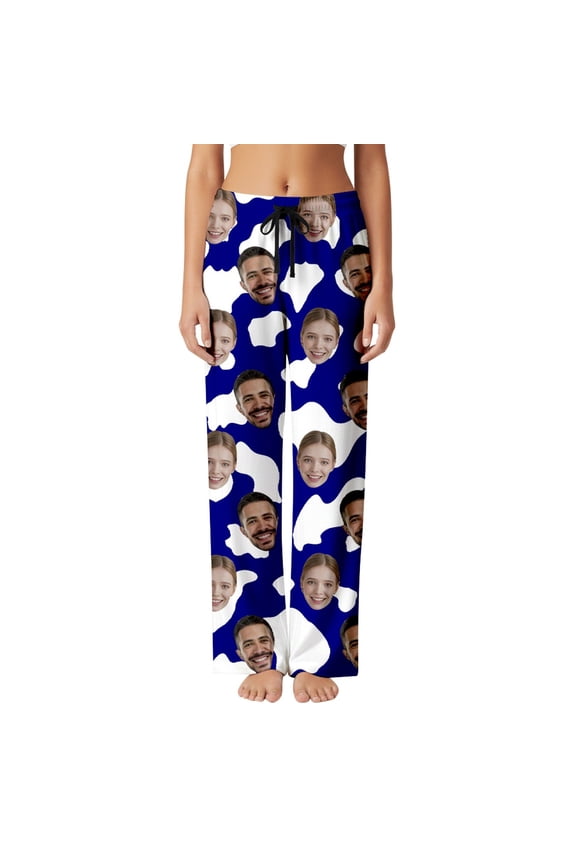 Custom Print Matching Couples Pants Soft Casual Valentine's Day Sleepwear for Women and Men Comfortable Elastic Waist Wear XL Blue